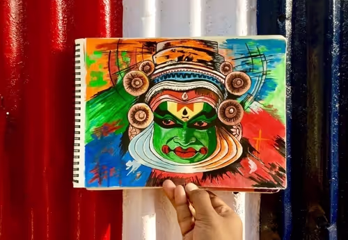 Painting of Indian Classical dance character Kathak in a vibrant background
